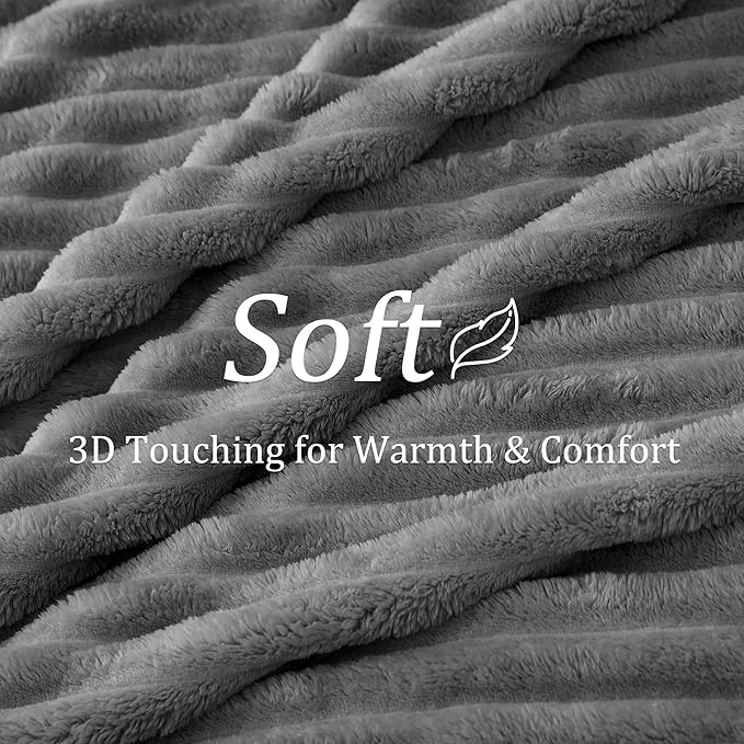 BEDELITE Fleece Throw Blanket for Couch - 300GSM Soft & Warm Fluffy Grey Blanket, Decorative and Giftable Striped Blankets for Women, Men, 50"x60"