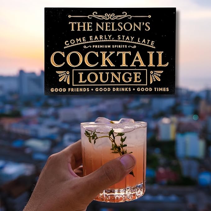 Custom Bar Sign - Choice of Size, Fonts, and Colors | Personalized Cocktail Lounge Bar Decor, Personalized Bar Signs for Home Bar, Home Bar Decor, Bar Wall Decor, Bar Decorations | True Stock Studios