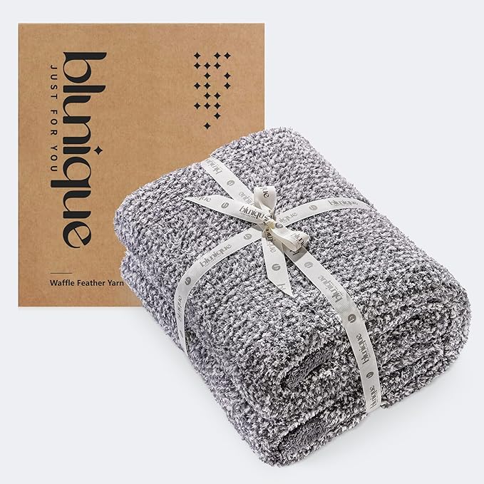 Super Soft Throw Blanket 60 x 80 Inches, Half Side Plush Fuzzy Blanket for Couch, Sofa, Bed & Chair, Warm Cozy Lightweight Knit Blanket for Fall & Winter