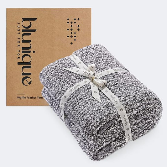 Super Soft Throw Blanket 50x60 Inches, Half-Side Plush Fuzzy Blanket for Couch, Sofa, Bed & Chair, Warm Cozy Lightweight Knit Blanket for Fall & Winter