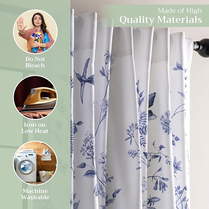 Maison d' Hermine Curtains for Living Room 100% Cotton 108 inch Length One Panel Light Filtering Curtains for Bedroom Windows with Rod and Loop Pockets Drapes (Neo Ipomee White, 50" W x 108" L)