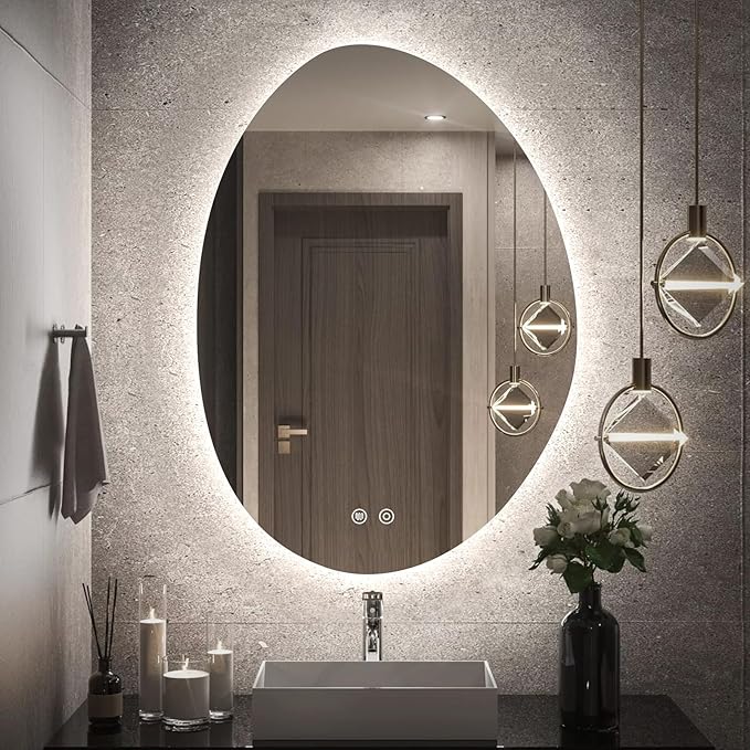 Niccy Irregular LED Bathroom Mirror, 20"x28" Asymmetrical Backlit Vanity Wall Mirrors, Frameless Lighted Mirrors for Bedroom, Living Room, Modern Smart-Mirror with Anti-Fog, Dimmable, Memory Function