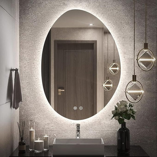 Niccy Irregular LED Bathroom Mirror, 20"x28" Asymmetrical Backlit Vanity Wall Mirrors, Frameless Lighted Mirrors for Bedroom, Living Room, Modern Smart-Mirror with Anti-Fog, Dimmable, Memory Function