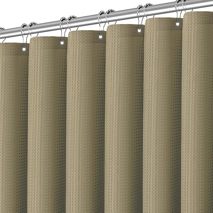 Extra Long Shower Curtains 96 inch Taupe Waffle Shower Curtain for Bathroom, Heavy Duty 256GSM Modern Shower Curtain, Machine Washable,Water Resistant with 12 Metal Hooks, 72Wx96H