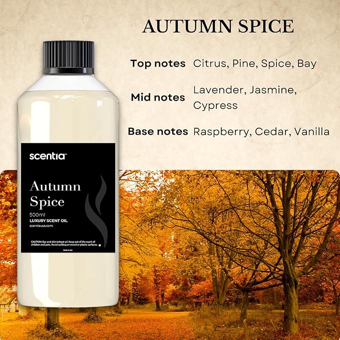 Scentia Autumn Spice Essential Oil – 500ml Fall Blend with Pumpkin Spice Notes | Diffuser Oil for Home, Halloween & Thanksgiving Décor | Aromatherapy, Candle & Soap Making