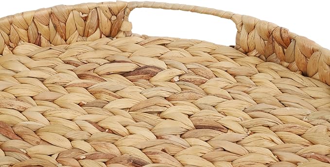 Extra Large Round Ottoman Table Tray with Handles - 19.7" Water Hyacinth Wicker Serving Tray for Farmhouse Decorative Oversized Coffee Table Trays Living Room Kitchen Counter Breakfast