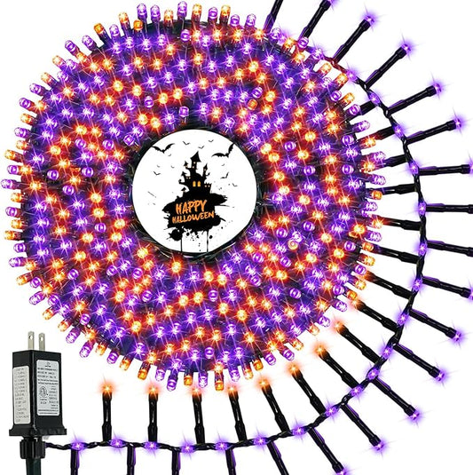 33FT 800 LED Halloween Slow Twinkle Cluster Lights, Firecracker Fairy Lights with 15 Modes & Timer Function, Waterproof String Lights for Indoor Outdoor Tree Halloween Decorations, Orange and Purple