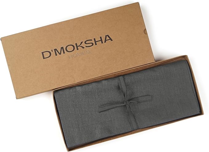 D'Moksha Homes Linen Charcoal Grey Table Runner 132 Inches Long - 100% Pure Linen Extra Long Table Runner 14 x 132 Inch for Fall, Autumn and Halloween - Machine Washable
