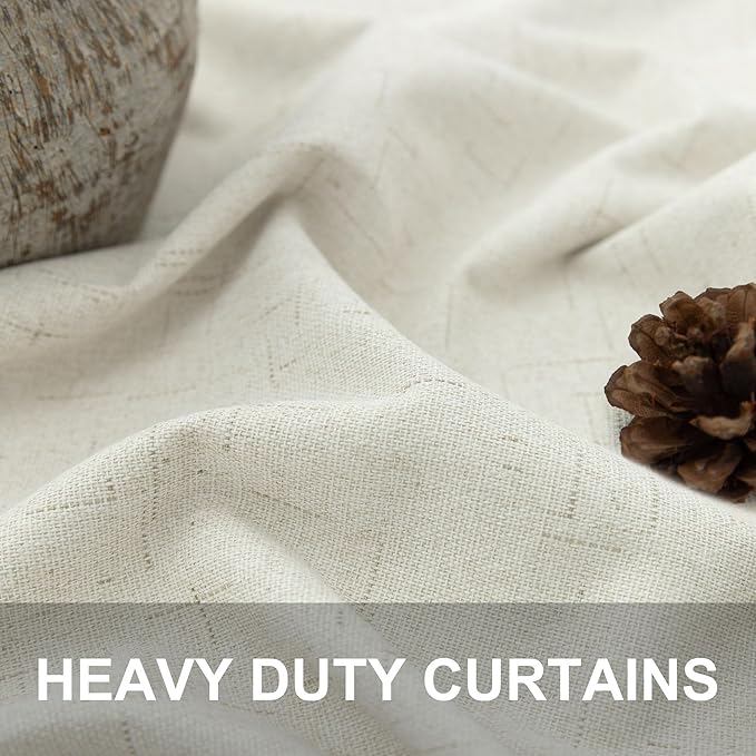 100% Blackout Curtains 90 Inch Long for Living Room 2 Panel Boho Modern Farmhouse Room Darkening Thermal Curtain for Winter Insulated Cream Linen Drape for Bedroom Aesthetic Patio Sliding Door Length