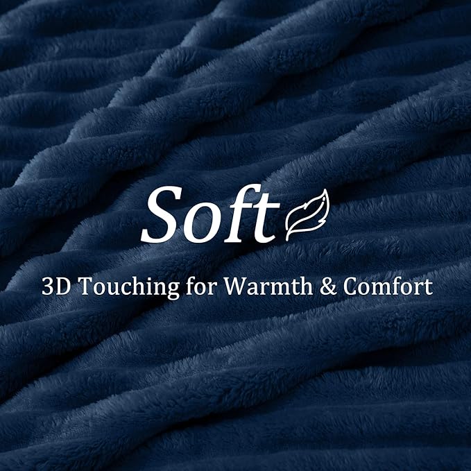 BEDELITE Twin Blanket for Couch & Bed, 300GSM Soft & Warm Fleece Blanket, Decorative and Giftable Striped Navy Blankets for Women, Men, 60"x80"