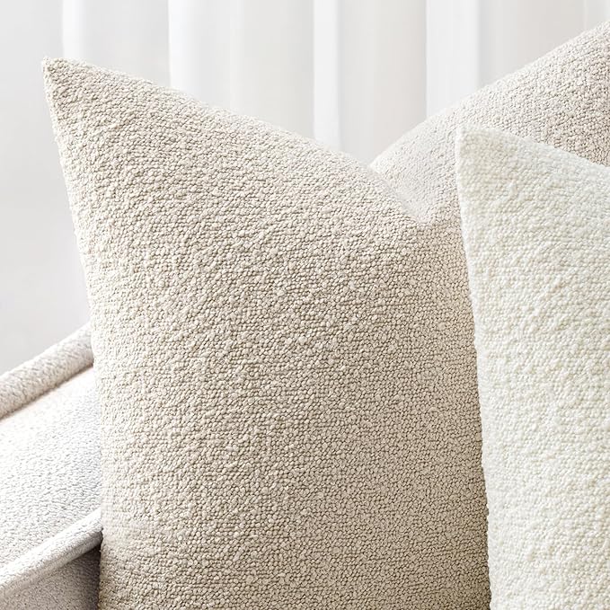 Woaboy Pack of 2 12x20 Inch Decorative Boucle Throw Pillow Covers Textured Lumbar Pillowcaes Accent Solid Cozy Soft Cushion Covers Home Decor for Sofa Couch Living Room Home Decor,Natural Beige