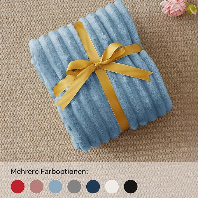 BEDELITE Fleece Throw Blanket for Couch - 300GSM Soft & Warm Fluffy Light Blue Blanket, Decorative and Giftable Striped Blankets for Women, Men, 50"x70"