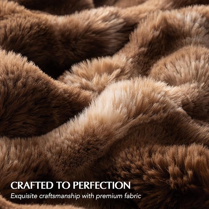 EverGrace Ultra Soft Luxury Fluffy Faux Rabbit Fur Throw Blanket, Thick Warm Bubble Throw for Bed, Cozy Plush Reversible Blankets for Couch, Chair, Sofa, Lion Caramel, 50x60 Inches