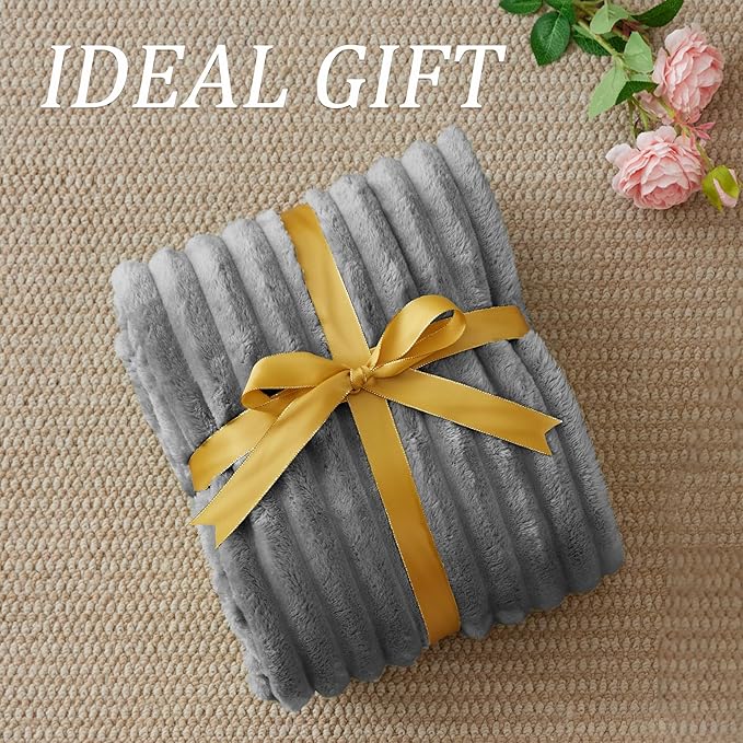 BEDELITE Fleece Throw Blanket for Couch - 300GSM Soft & Warm Fluffy Grey Blanket, Decorative and Giftable Striped Blankets for Women, Men, 50"x70"
