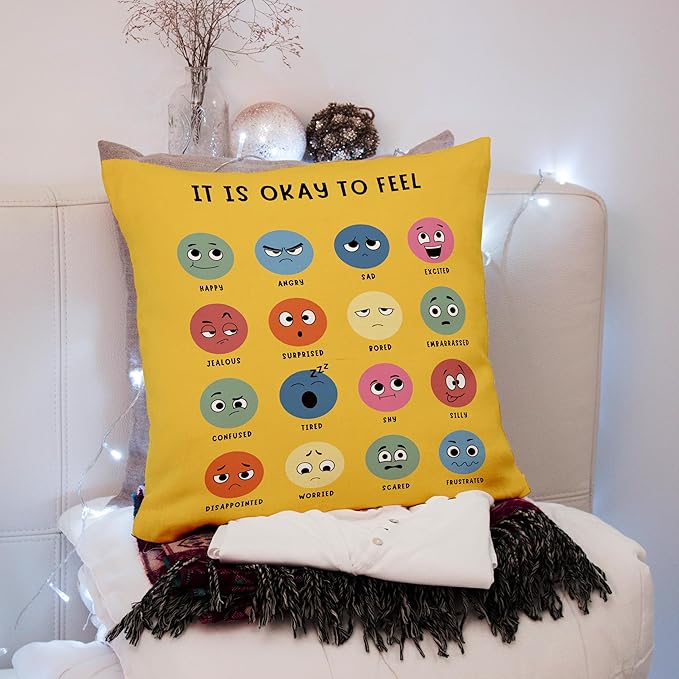 Calming Corner pillow coers Counseling Office Must Haves Throw Pillow Cover, Mental Health Pillowcase Decor for Home Kids,Mental Health Counselor Gifts, Calming Corner Pillow Covers 18x18 yellow