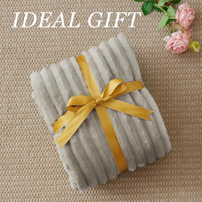 BEDELITE Fleece Throw Blanket for Couch - 300GSM Soft & Warm Fluffy Light Grey Blanket, Decorative and Giftable Striped Blankets for Women, Men, 50"x70"