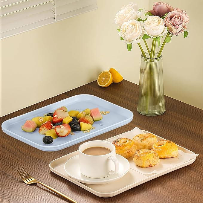 Cafe Fast Food Cafeteria Tray, FoodService Products, Eco-Friendly Wheat Straw & PP Plastic Tray - 17" X 12" X 0.6", Non-Slip Surface for Kitchen, Office - Beige