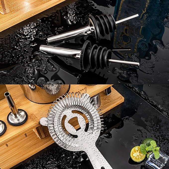 Soing 11-Piece Silver Bartender Kit,Perfect Home Cocktail Shaker Set for Drink Mixing,Stainless Steel Bar Tools with Stand,Velvet Carry Bag & Cocktail Recipes Cards (Silver)