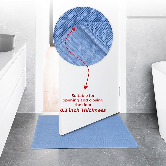 American Soft Linen Bath Rug, 17 in 24 in 100% Cotton Bath Mats Rugs for Bathroom, Slip Reducer Washable Shaggy Form Area Rugs, Sky Blue Bath Rug