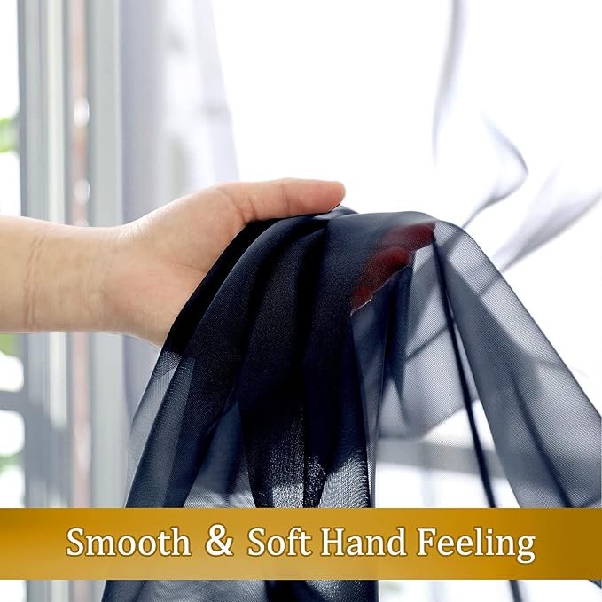 Aiyufeng Sheer Navy Blue Curtains 108 inch Length 2 Panels Set, Airy Soft-Touching Rod Pocket Voile Drapes for Living Room/Bedroom, Each 40W x 108L