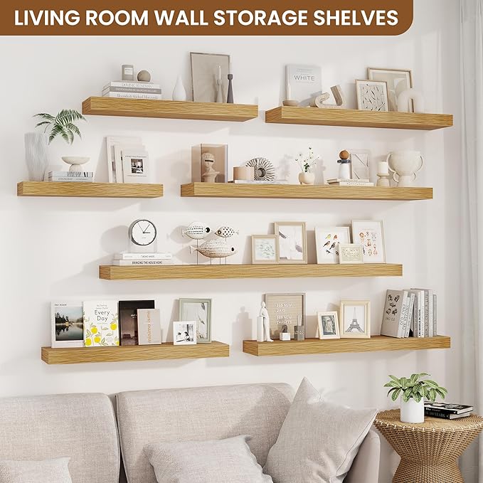 fuqing Floating Shelves for Wall, Bathroom Shelf Wall Mounted for Storage, Shelves with Invisible Bracket for Bedroom, Kitchen, Living Room, Farmhouse Small Book Shelf, 36 Inch Set of 2, Oak