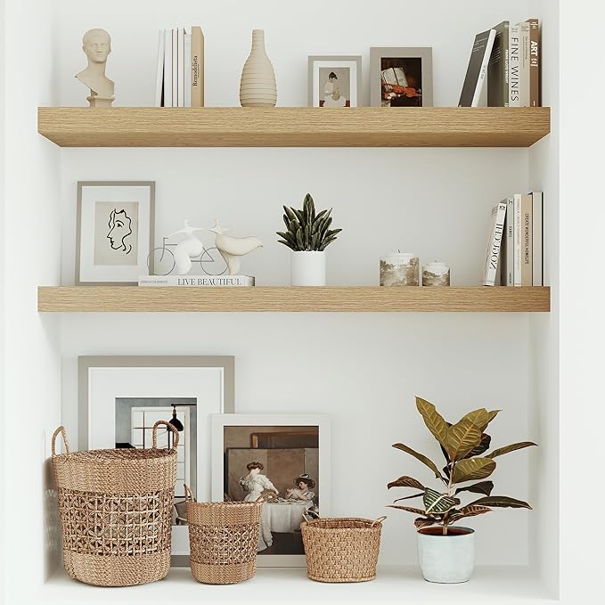 Vivelove 10 inches Deep Floating Shelves 36 inch Long, Single Wall Shelves Heavy Duty 70 lbs for Bedroom, Bathroom, Living Room, Kitchen, Office, Modern Shelf Home Decor, Set of 1, Oak