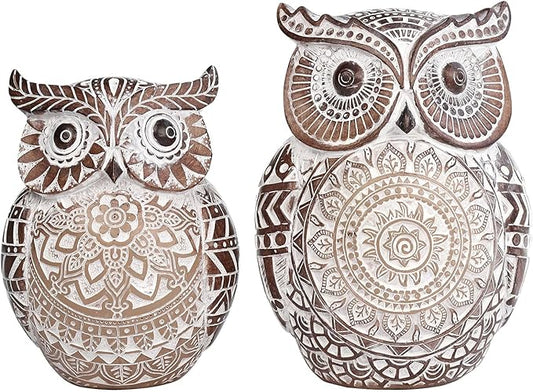 Adorable Owl Figurine Shelf Decor for Home and Office - Boho Chubby Owl Figurine for Book Shelf Desktop Cabinet Fireplace Mantel Bathroom Decor Accents