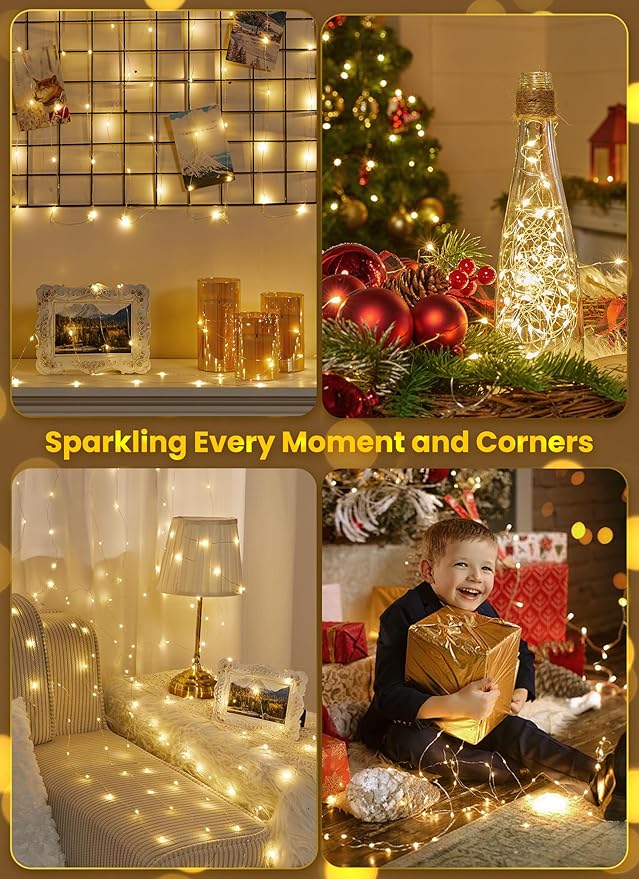 Minetom Fairy Lights Battery Operated with Remote, 33Ft 100 LED Waterproof String Lights Indoor Outdoor, Starry Twinkle Light for Christmas Home Bedroom Wedding DIY Centerpiece Decor