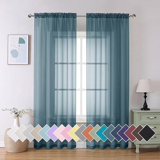 Aiyufeng Dusty Blue Sheer Curtains 84 Inches Long 2 Panels Set, Light Filtering Soft Airy Voile Rod Pocket Dusty Blue Sheer Window Drapes for Bedroom Living Room, Each 40Wx84L Inches