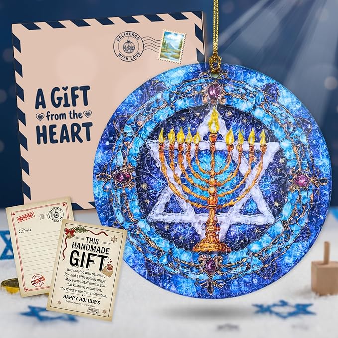 Spiritual Gifts – Star of David Decor Acrylic Stained Glass Effect – Hanukkah Menorah Ornament, Jewish Christmas Hanukkah Acrylic Ornament for Tree, Judaica Holiday Decor (Star ver 1)
