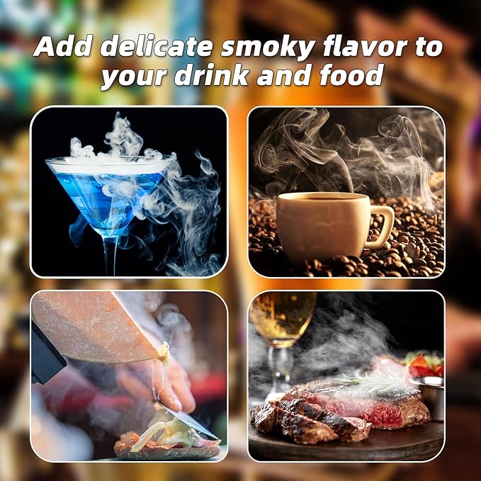 Whiskey Smoker Electric Set Bourbon Gifts for Men Old Fashioned Smoker Drink With 6 Wood Chips and 6 Whiskey Stones Food and Cocktail Smoked Kitchen Bar Tools Cool Christmas White Elephant Gifts Brown