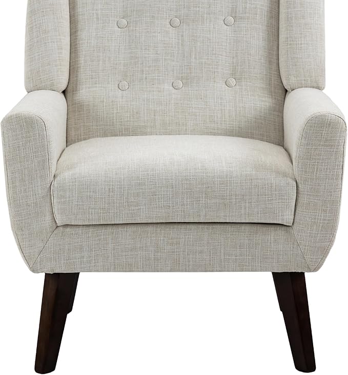 UIXE Accent Chairs Set of 2, Modern Living Room Arm Chair Mid-Century Upholstered Club Armchair, Comfy Fabric Single Sofa Button Tufted Reading Seat Bedroom Side Sitting, Beige