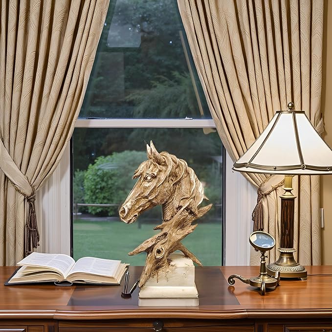 16" Animal Horses Head Bust Table Sculpture Retro Resin Home Decor Statue for Bedroom,Living Room,Dining Desk,Bookshelf,Office,Study and Coffee Tables（Brown）