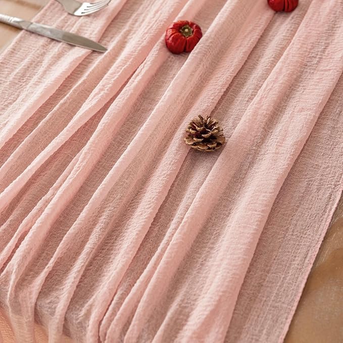 Keketo Pink Table Runner Cheese Cloth Rustic Gauze Cheesecloth Table Runner 120 Inch 10 FT for Wedding Baby Shower Bridal Shower Party Sheer Boho Home Tea Party Decorations