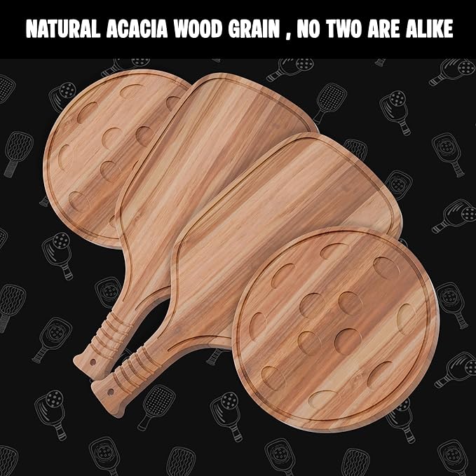 New – Set of Pickleball Paddle & Ball Charcuterie Board Set – Acacia Wood Cheese & Cutting Board (16.9” x 8.1”) Pickleball Gifts for Men/Women, Pickle Ball Plates, Pickle Ball Accessories