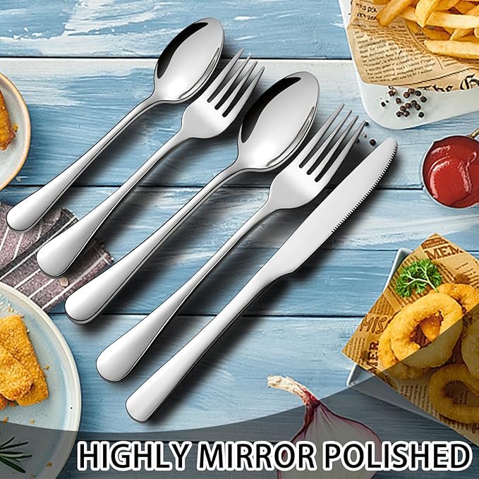 Stainless Steel Flatware Set Forks Knives and Spoons Set For Home and Restaurant Kitchen Cutlery Set Rust Resistant Utensil Sets (80, Silver)