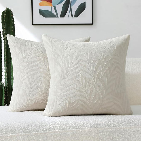 FUTEI Beige Decorative Throw Pillow Covers 26x26 Inch Set of 2,Soft Chenille Phoenix Tail Leaf Textured Euro Pillow Shams,Modern Home Decor for Couch Bed Living Room
