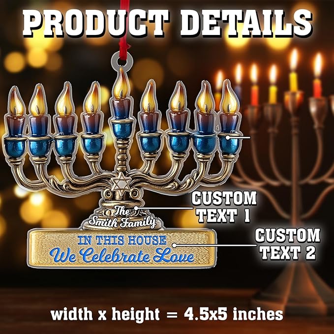 Personalized Hanukkah Ornaments for Tree - Menorah Jewish Ornaments, Hanukkah Gifts for Women Men, Christmas Decor, Hanging Decor, Family Christmas Keepsake