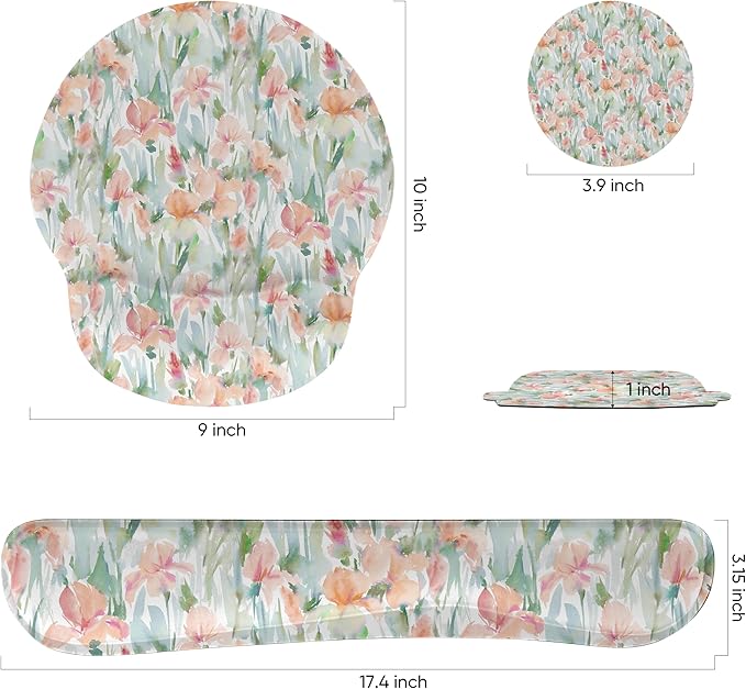 Ergonomic Keyboard Mouse Pad Wrist Rest Support Set for Laptop/Computer/Desktop,Memory Foam Hand Rest Wrist Cushion for Gaming/Office,Lightweight Comfortable & Pain Relief (Watercolor Flowers)