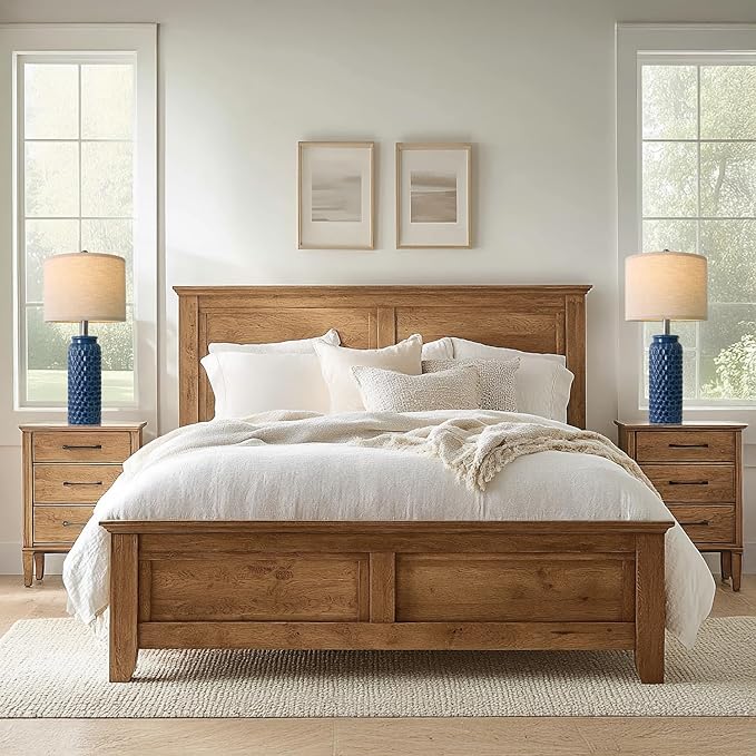 24 inches Modern Ceramic Dark Blue Bedside Lamp Set of 2 for Bedroom Decor Farmhouse Table Lamp for Living Room Office Dorm