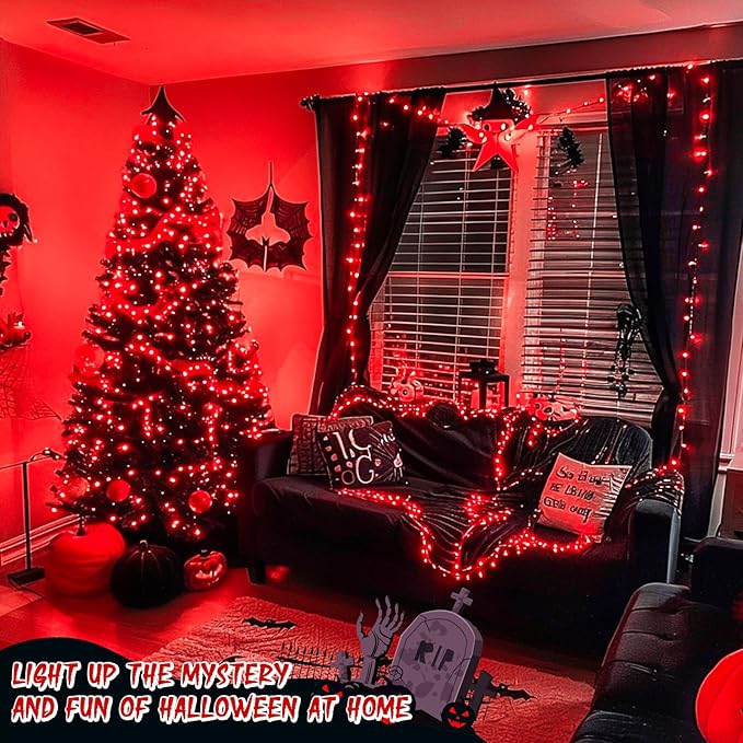 JMEXSUSS 150 LED Red Halloween Lights Indoor Outdoor Waterproof, Connectable 59 Ft Red String Lights Plug in, 8 Modes Christmas Light for Bedroom Patio Party Halloween Decor