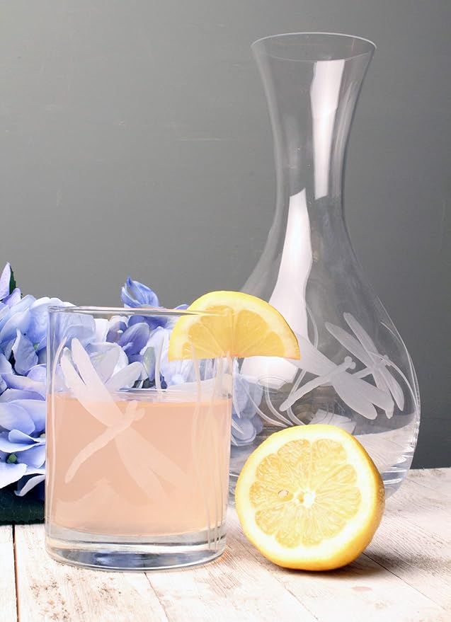 Rolf Glass Dragonfly Double Old Fashioned Glass | 13oz Etched Whiskey Tumbler | Set of 2 | Lead-Free Etched Glassware | Made in the USA (Set of 2)