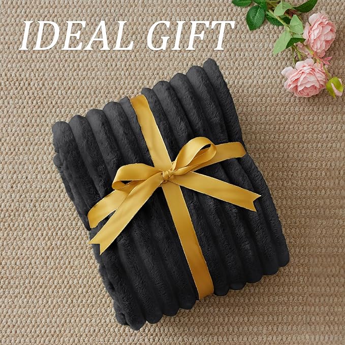 BEDELITE Twin Blanket for Couch & Bed, 300GSM Soft & Warm Fleece Blanket, Decorative and Giftable Striped Black Blankets for Women, Men, 60"x80"