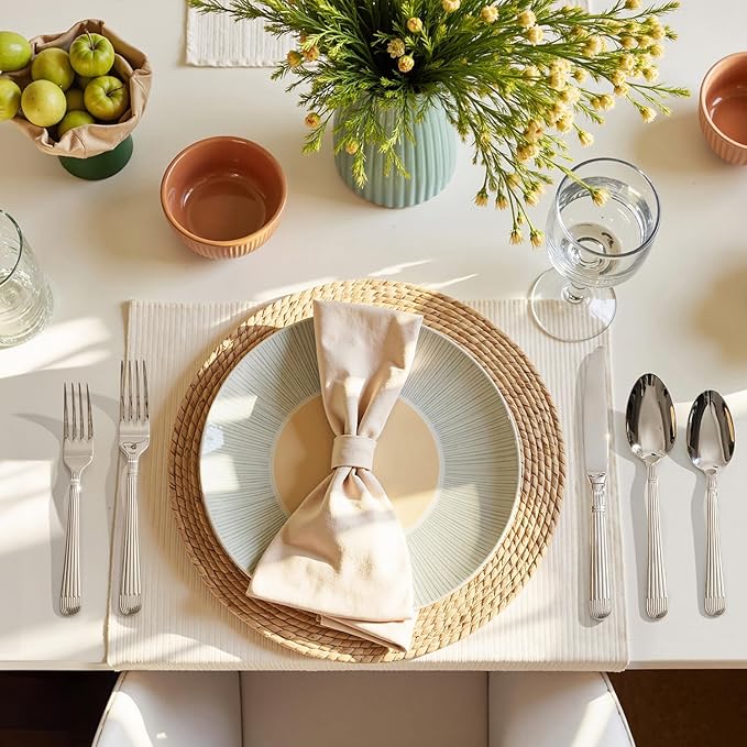 KINGSTONE 5-Piece Silverware Set, 18/10 Stainless Steel Flatware Set - Luxury Elegant Striped Cutlery with Dishwasher Safe, Durable for Family Dining, Catering, Weddings, Anniversaries Gift