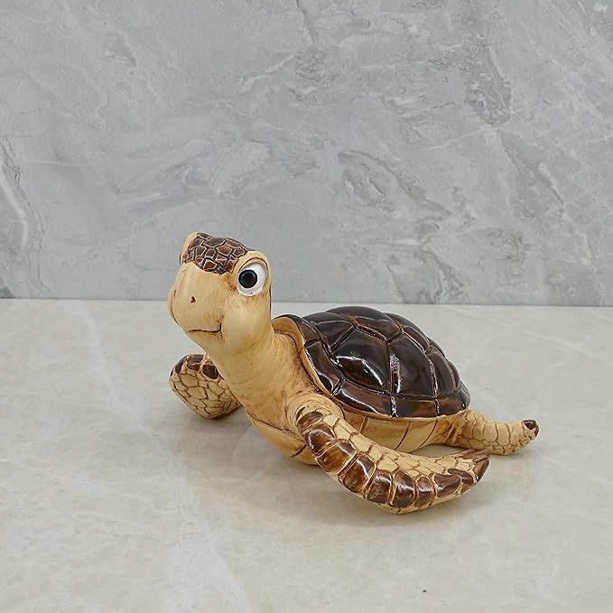 Decorative Resin Sea Turtle Statue. Lovely Baby Seaturtle Figurine. Wild sea Life Blue Sea Turtle Table Décor. and Gift, Lucky Wealth Feng Shui Seaturtle Figurine (Brown1)