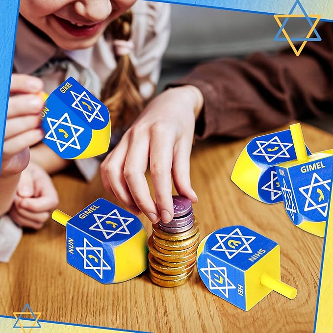 2 Pcs Hanukkah Dreidels Game Toy Extra Large Wooden Dreidel for Hanukkah Decoration with English Transliteration, Forever Spinning Tops Party Favors(Hexagram)