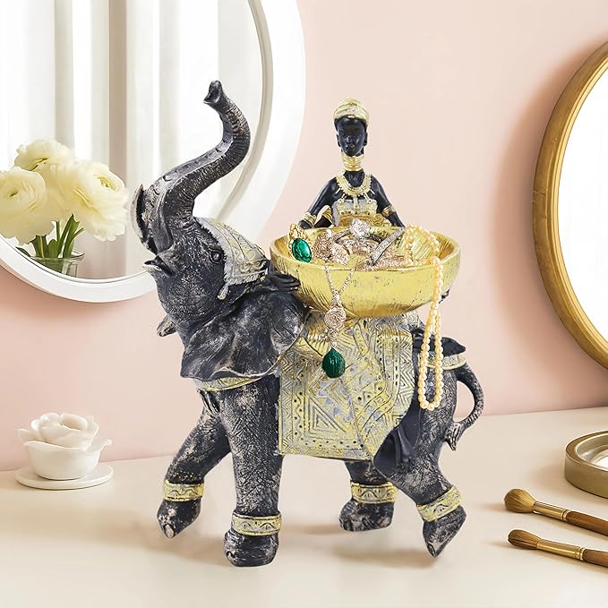 African Woman Riding an Elephant Statue - Gold Art Decor, African Cultural Home Decor, Suitable for Desktop and Shelf Displays, Best Choice for Various Holiday