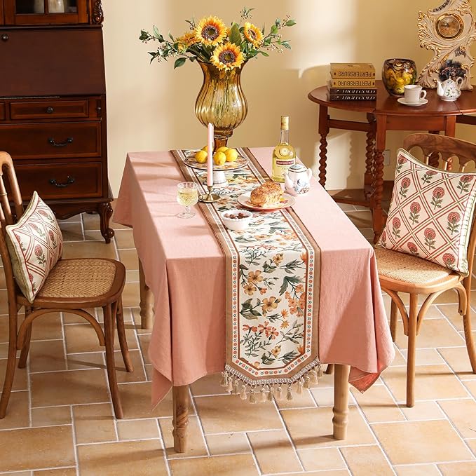Vintage Linen Table Runner,Floral Table Runners 87 Inches Long,Soft and Luxury Coffee Table Runners.Decoration Tabletop for Kitchen,Dining,Party,Home,Christmas,12"*87"