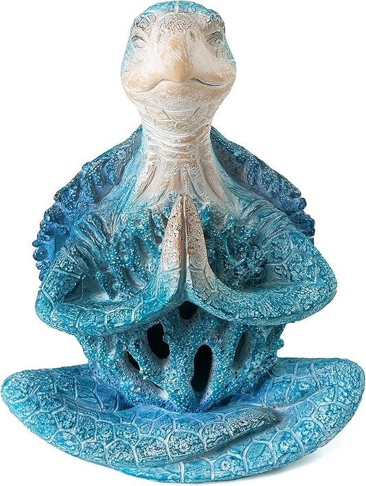 VVGIFTS Coral Reef Sea Turtle Meditation Yoga Decor, Garden Figurine Sea Turtle Meditating Coastal Beach Decorations, Zen Yoga Resin Statue for Home Office Decorations (Prayer)