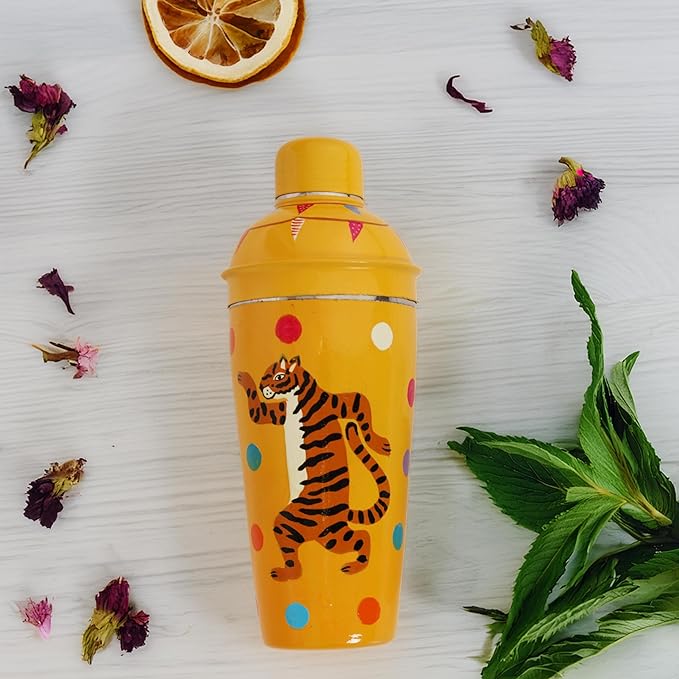 Artisanal Hand Painted Tiger 24 oz Cocktail Shaker – Stainless Steel Drink Mixer for Margaritas, Cocktails & Liquor – Funky Stylish Bartender Shaker Tool for Professionals & Home Bars